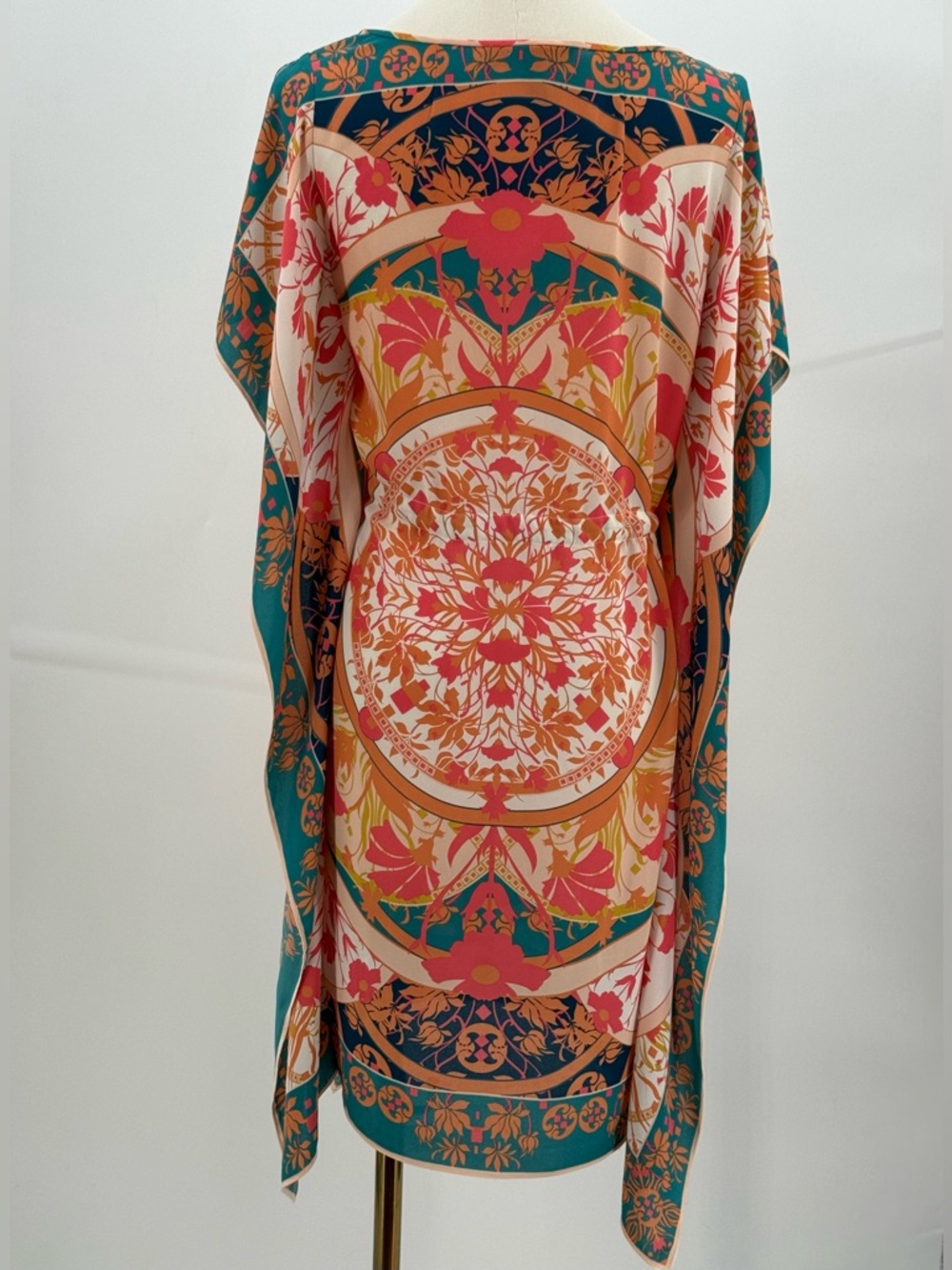 BCBGMAXAZRIA Inesa Floral Kaftan Tunic Kimono Coral Print Mini Dress Size XS - Picture 6 of 12